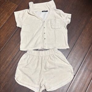 Boohoo TERRY TOWELLING SHIRT & SHORT SET